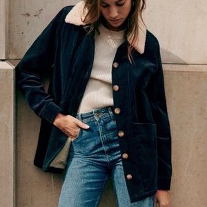 Sezane Will Jacket in Navy with Wool Collar